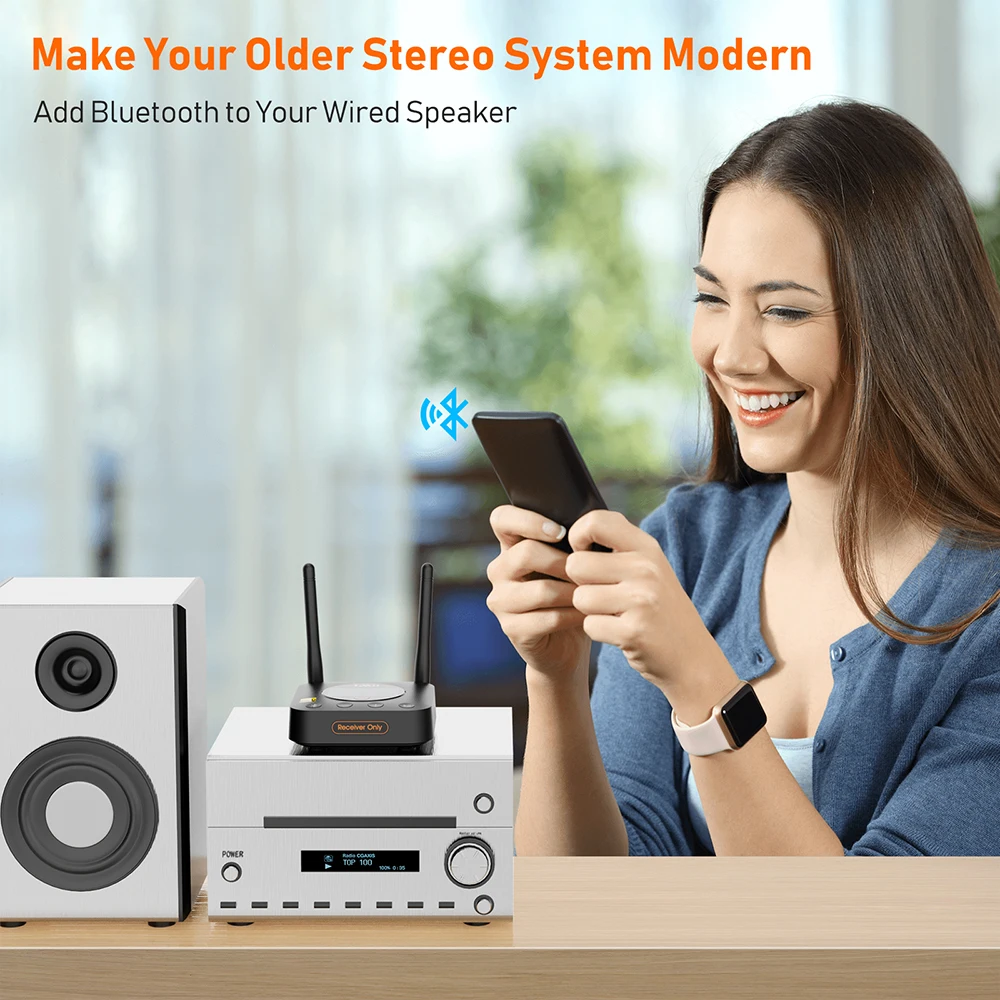 1Mii B06Pro+ Bluetooth 5.1 Receiver HiFi Audio aptX LL HD 3.5mm Aux LDAC Bluetooth Adapter for Home Stereo TV PC with LCD Screen, bluetooth adapter, bluetooth audio receiver, bluetooth transceiver adapter, bluetooth aux adaptor
