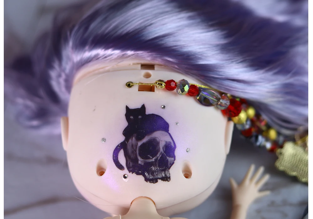 آملی - ممتاز Custom Neo Blythe عروسک با موهای بنفش، پوست سفید و صورت ناز مات 6