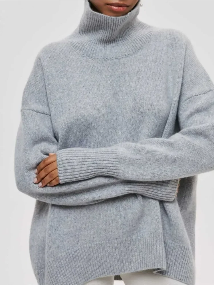 

Women Solid Turtleneck Sweater Autumn Winter Thick Warm Long Sleeve Pullovers Ladies Jumper Knitted Coat Female Outfit Clothing