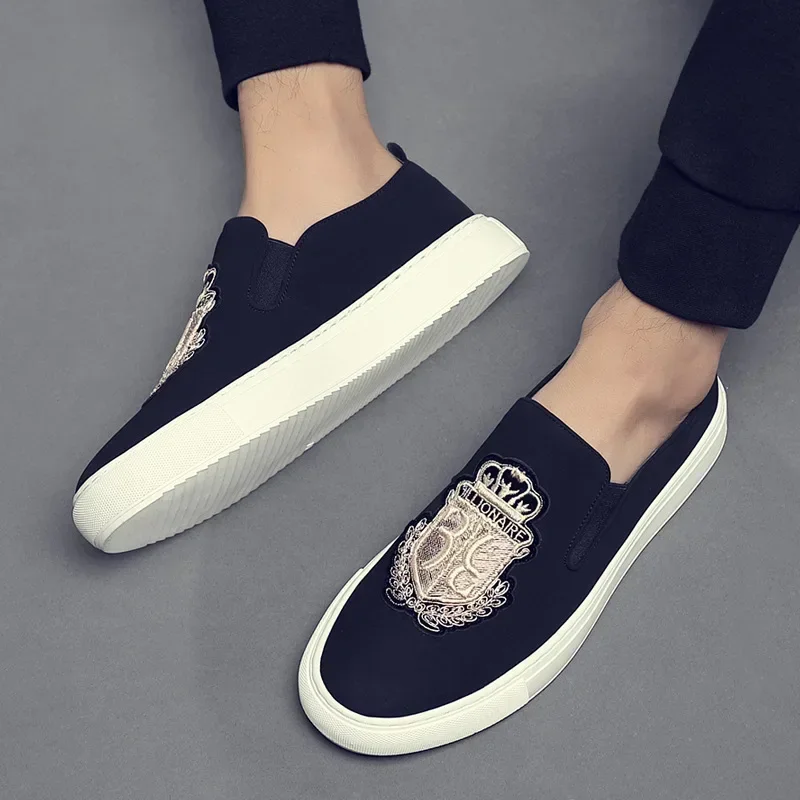 Spring Autumn New Men Leather Casual Shoes Man Slip-On Luxury Embroidery Suede Leather Flat Skate Shoes Trend Loafers 2