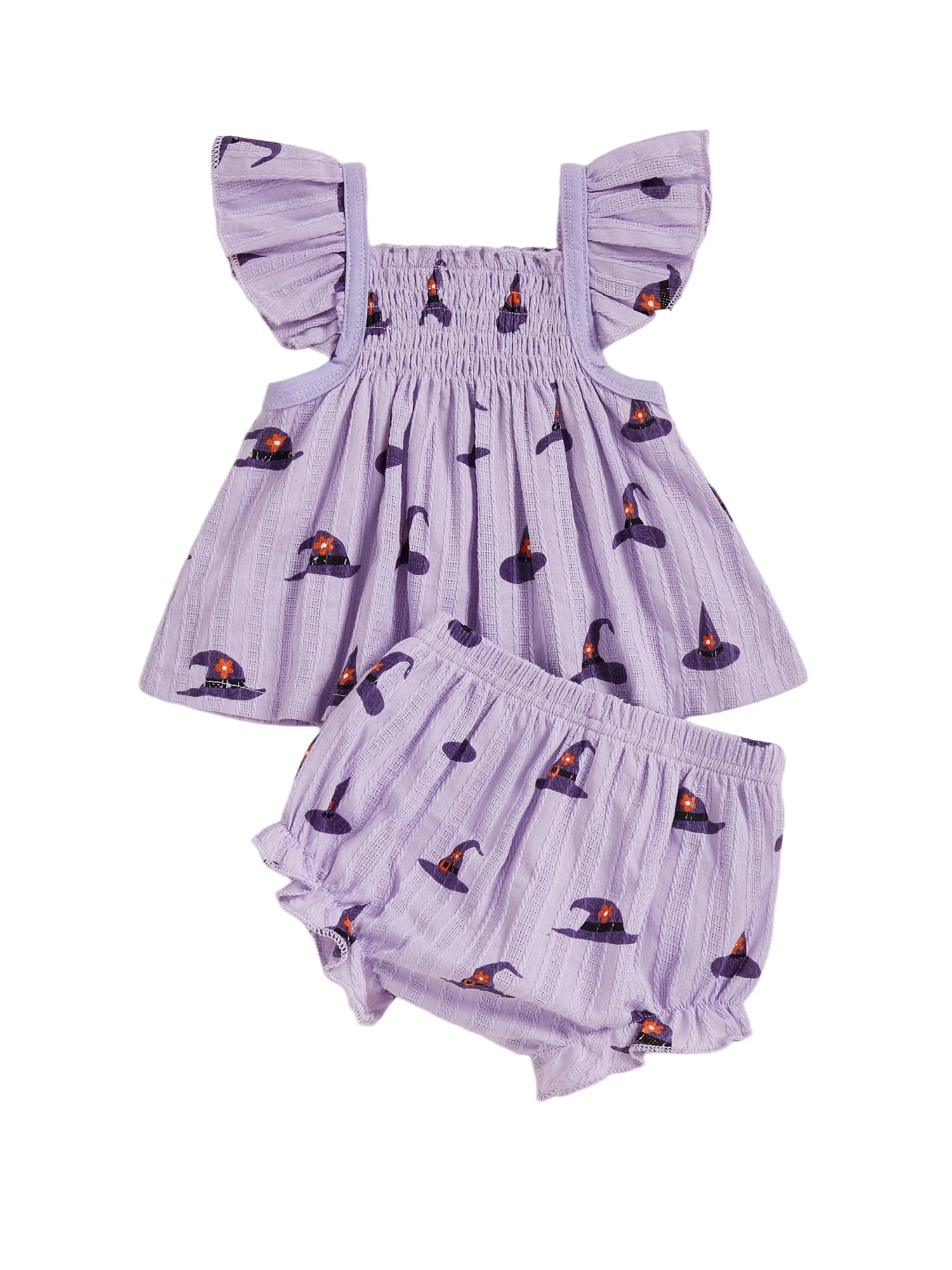 Description Picture 2 of itemCitgeett Summer Halloween Infant Baby Girl Clothes Set Hat Print Flying Sleeve Tops Ruffled Shorts Outfit Clothes