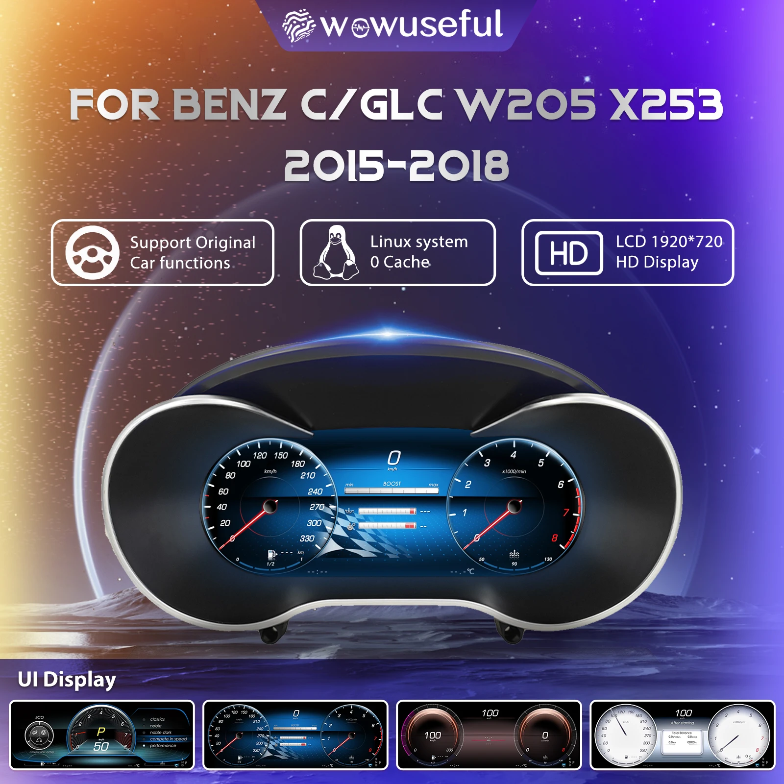 Panel de Instrumentos Digital LCD HD de 12.3'' 1920*720 para Mercedes Benz GLC C W205 S205 V205 X253 2015-2021 Ntg 4.5 5.0 5.5, Velocímetro Automático, Panel de Control 1