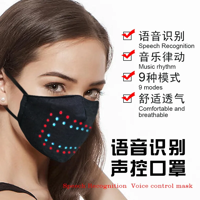 

Halloween Christmas Voice Mask Mask LED Atmosphere Luminous Voice Mask Bar Props Creative Luminous Party Voice Recognition Mask