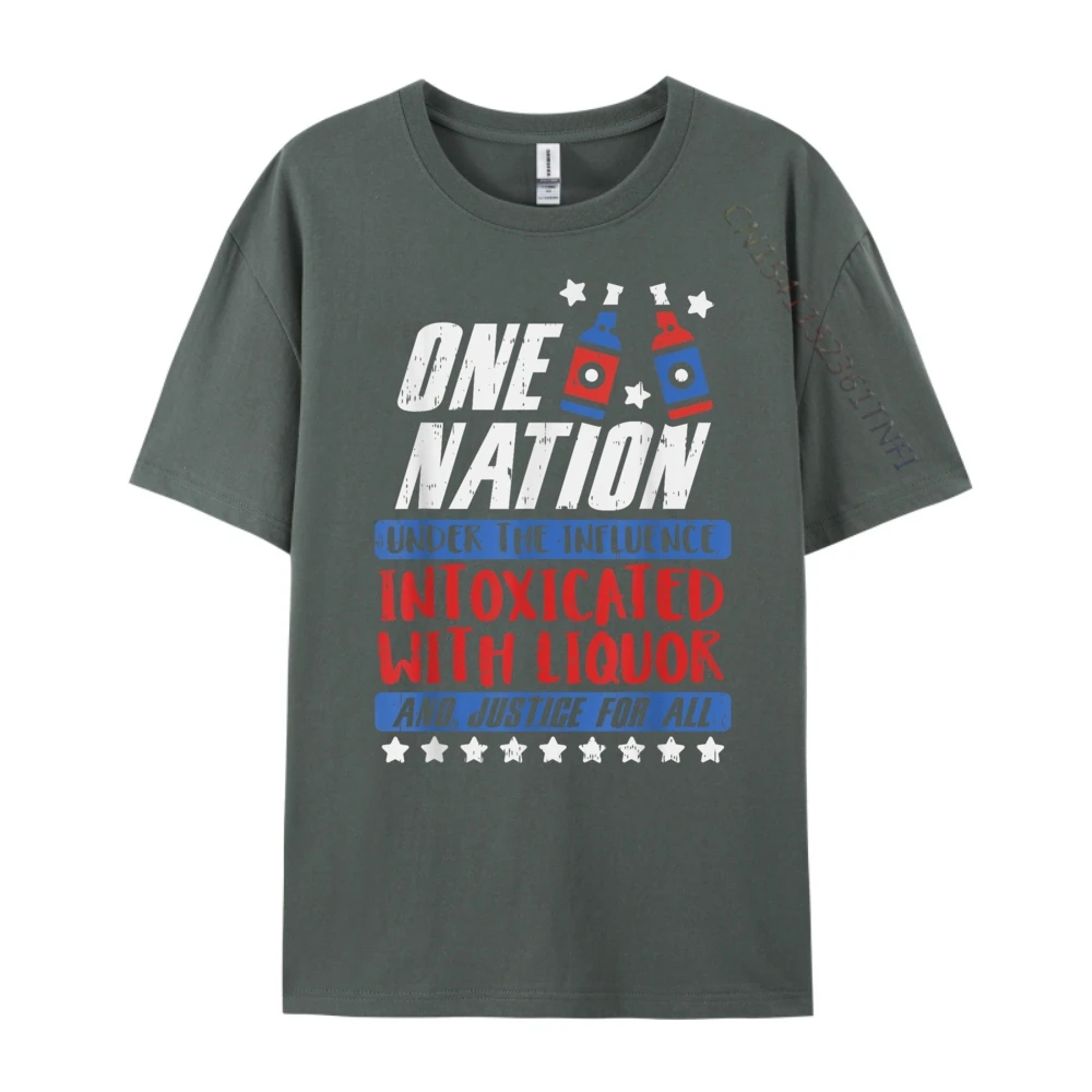 One Nation Liquor Usa 4th Crew Neck Tshirts Summer Tops & Tees Short Sleeve Newest Pure Cotton Graphic Tops Shirts Printed Mens One Nation Liquor Usa 4th Of July Party Drinking Team_B11788 carbon