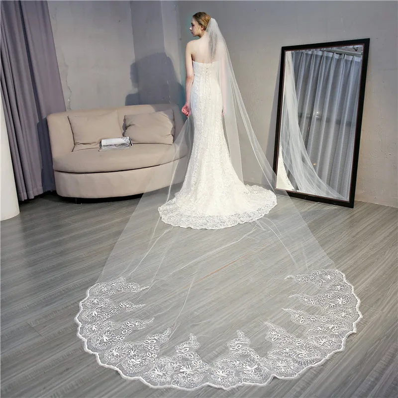 

Y&M Real Video 3M One Layer Lace Edge White Ivory Cathedral Wedding Veil Long Bridal Veil Cheap Wedding Accessories Veu de Noiva