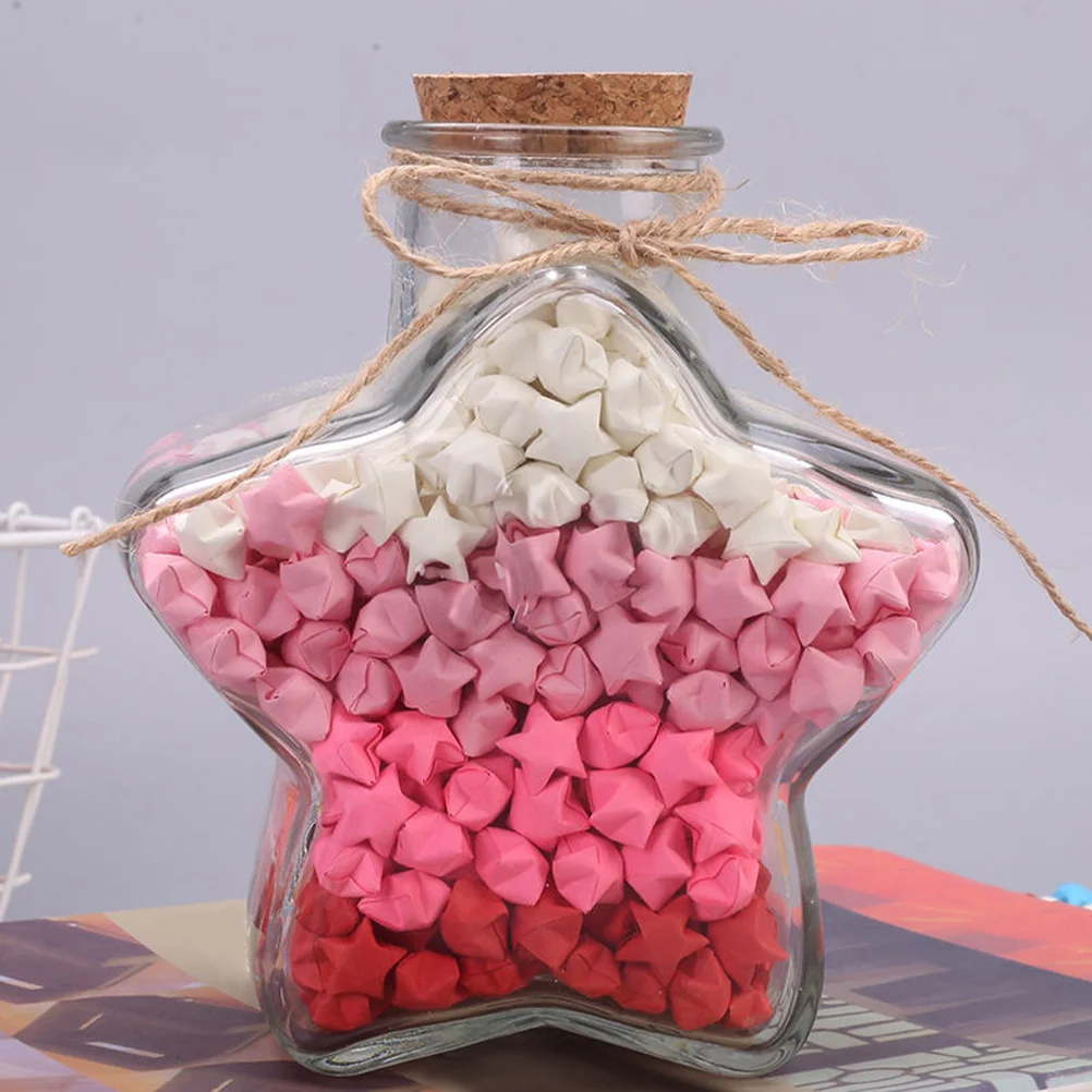 

Star Shaped Bottle Origami Star Paper Strips Glass Favor Jar Cork Lid Diy Small Wishing Bottle Message Diy Wishing Jar