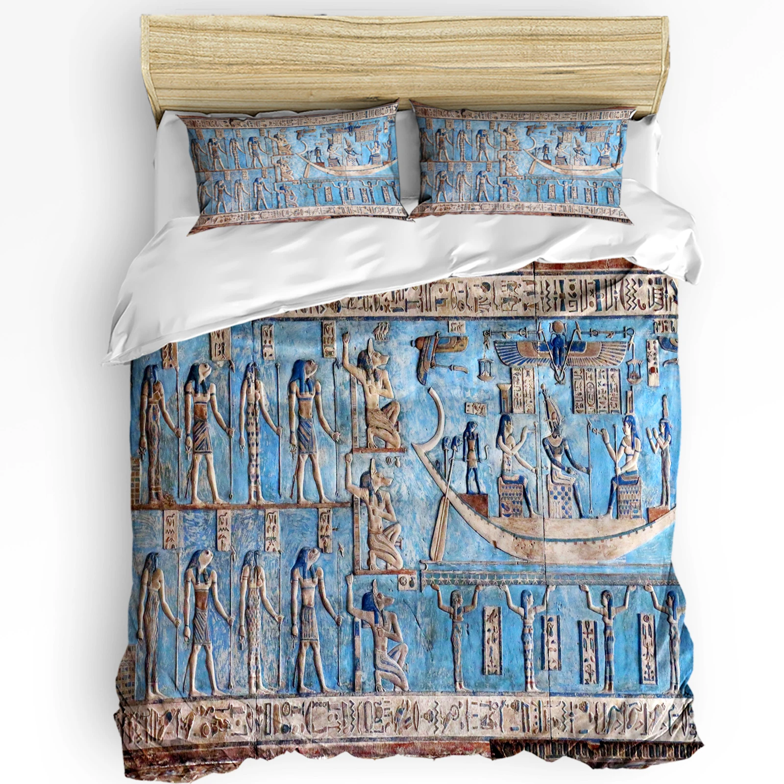 Hieroglyphic Carvings Ancient Egyptian Temple 3pcs Bedding Set For Double Bed Home Textile Duvet