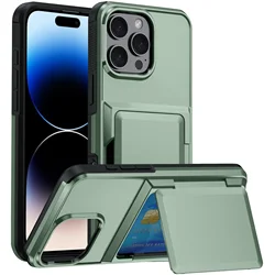 Wallet Protective Phone Case with Credit ID Card Holder and Heavy Duty Shockproof Cover - iPhone 14 (Light green)