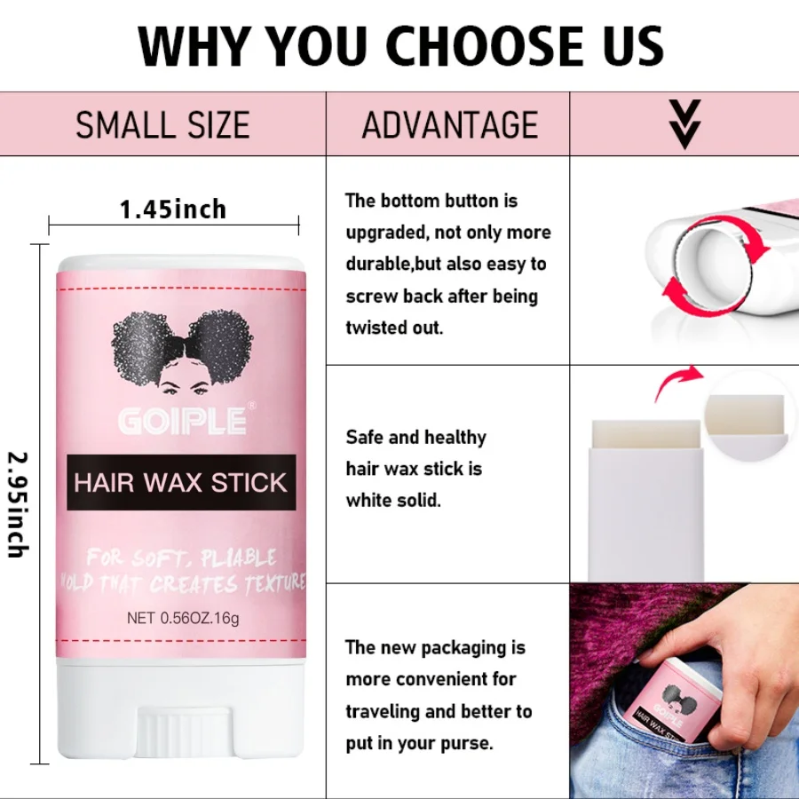 GOIPLE Edge Control Wax Set Edge  Gel for Long Lasting Hold All Baby Hairs Pomade for Tame Flyaways Hair Elastic Band Comb 4pcs 3