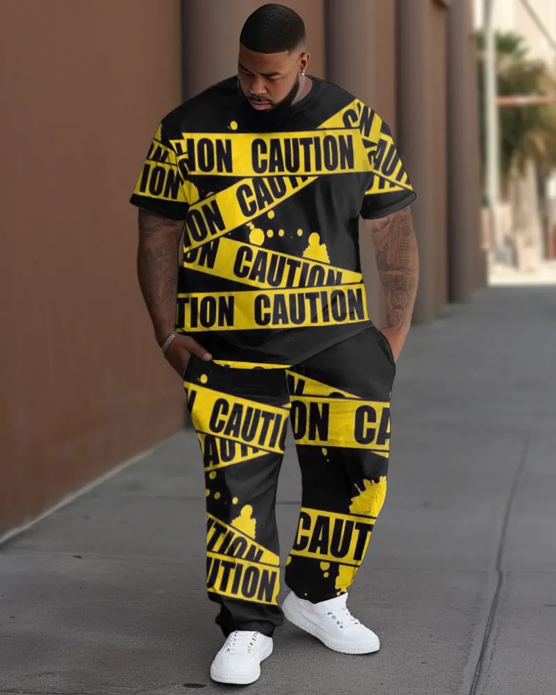 Biggmans L-9Xl T-Shirt Sets For Men's Clothing Cartoon Laugh Contrasting Color Sleeves Pants Big Plus Size Top Suit 8Xl