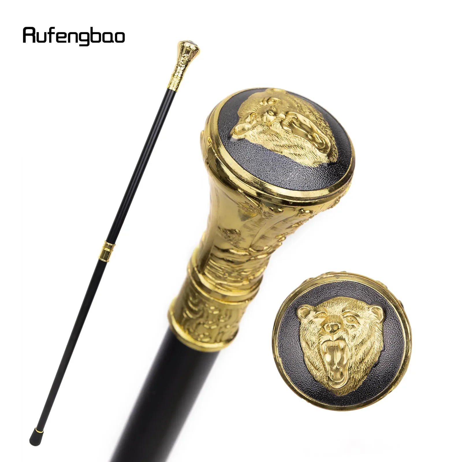 

Gold Luxury Roaring Bear Head Totem Walking Cane Fashion Decorative Walking Stick Gentleman Elegant Cosplay Knob Crosier 93cm