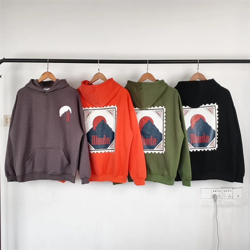 

Top Version Rhude Half Month Logo Hoodie Men Women Fleece Pullovers Justin Bieber Fasion