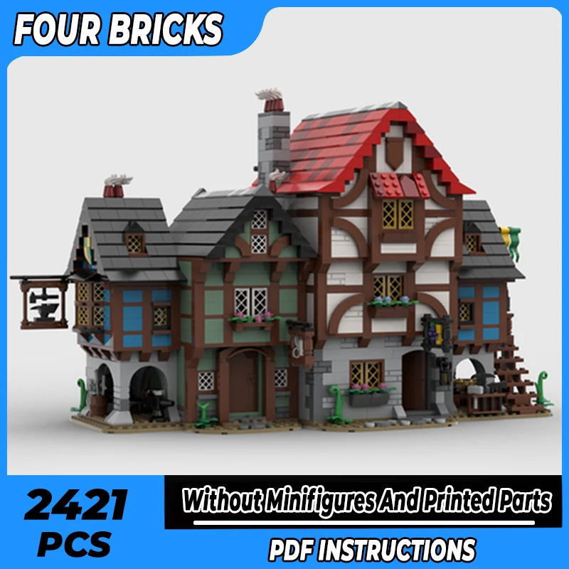 

Строительные блоки Moc, средневековая модель, средневековая аллея, модульные блоки, праздничные подарки, игрушки для детей, Наборы для творчества, сборка