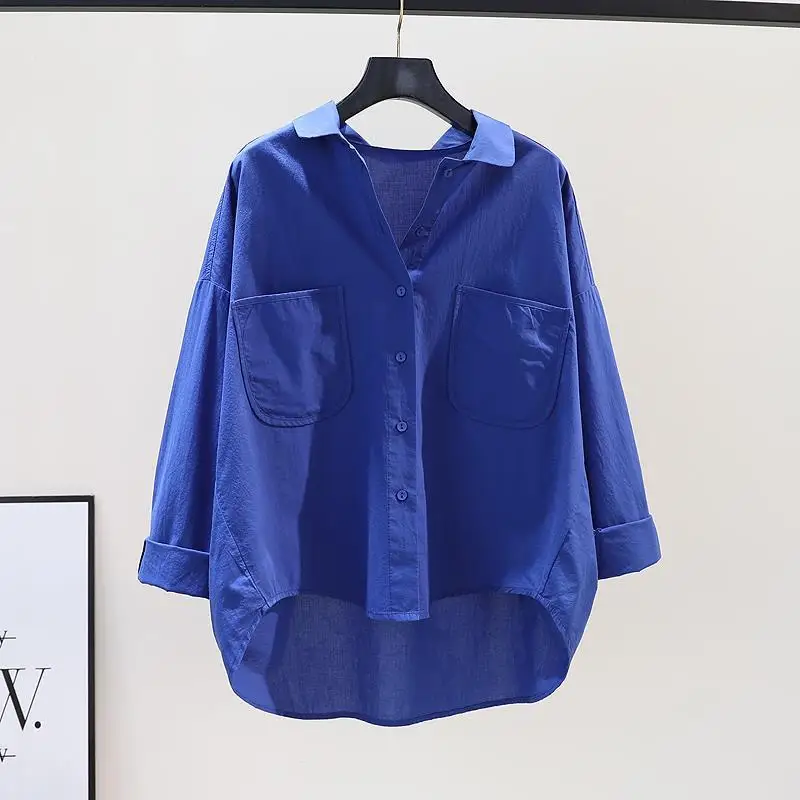 

Woman Spring Autumn Style Blouses Shirts Lady Casual Long Sleeve Polo Neck Blusas Tops Buttons Pockets Female 2024 News W13