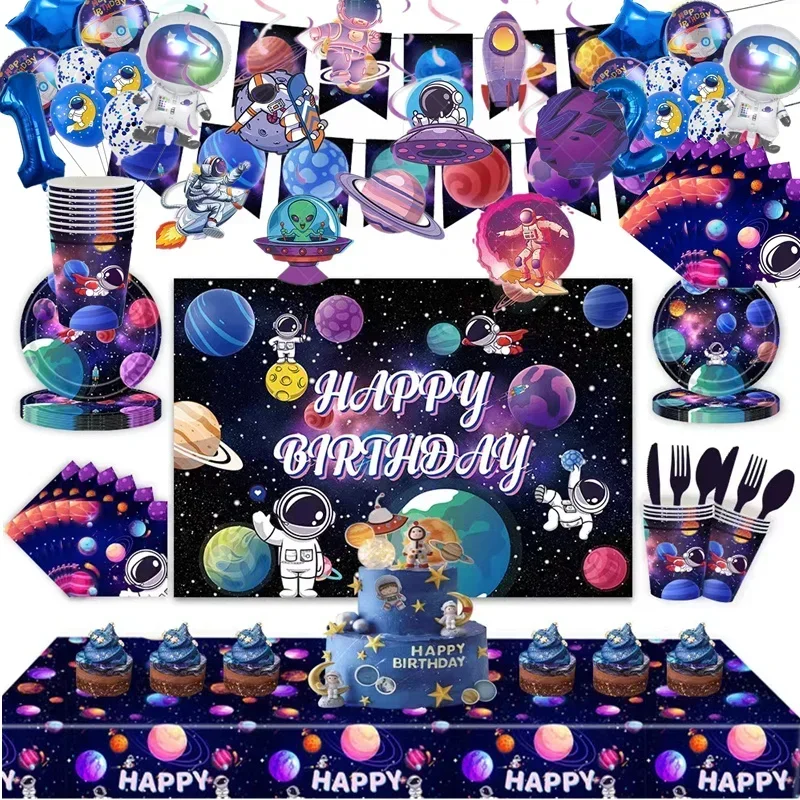 

Outer Space Party Disposable Tableware Set Decorations Boy Kids Birthday Party Balloon Plate Cup Napkins Galaxy Party Supplies