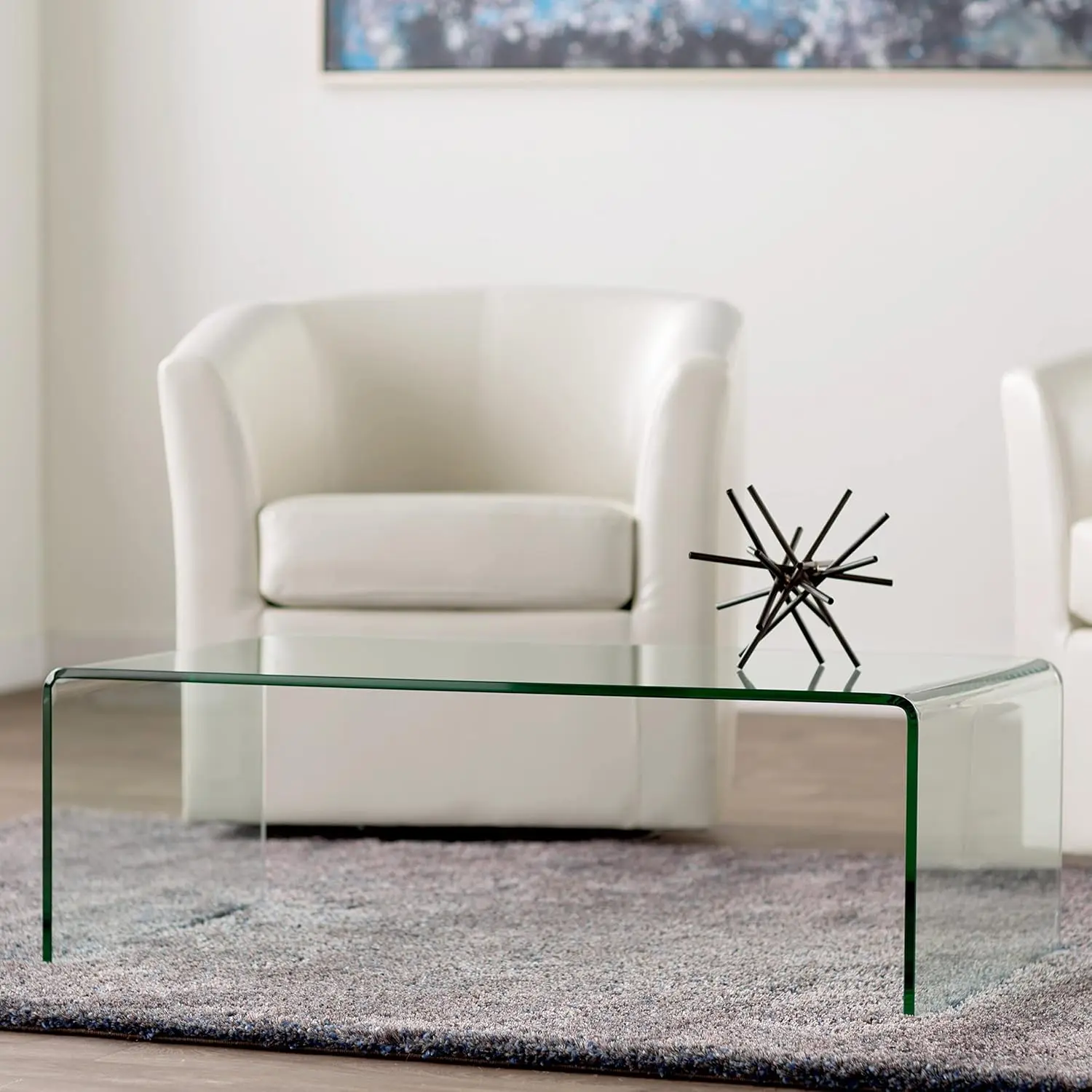 Meihua Tempered Glass Coffee Table for Living Room, Clear Center Table with 0.47 inch Tempered Glass, Transparent Modern Coffee