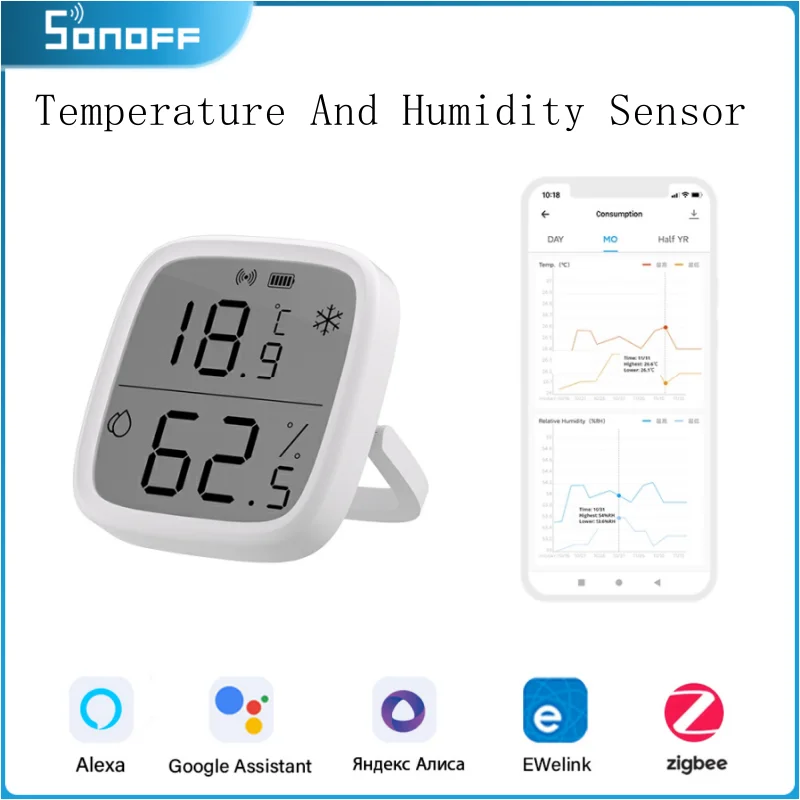 

Датчик температуры и влажности SONOFF SNZB-02D ZigBee, датчик влажности для умного дома, работает с приложением EWeLink в режиме реального времени, с Alexa Google Home