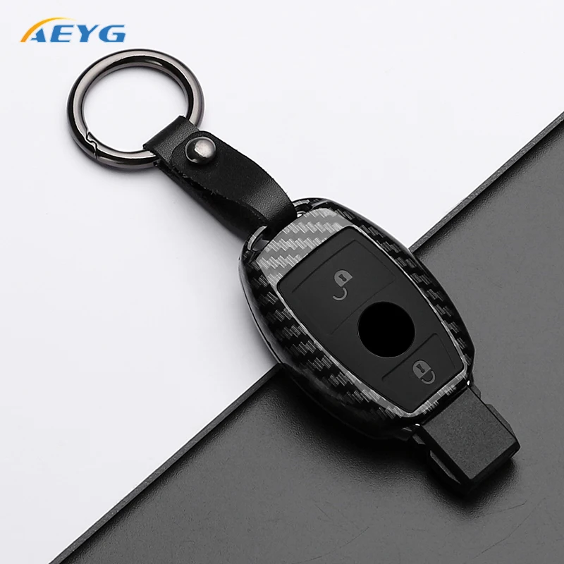 Premium ABS Carbon Fiber Car Key Case Cover for Mercedes-Benz AMG Accessories