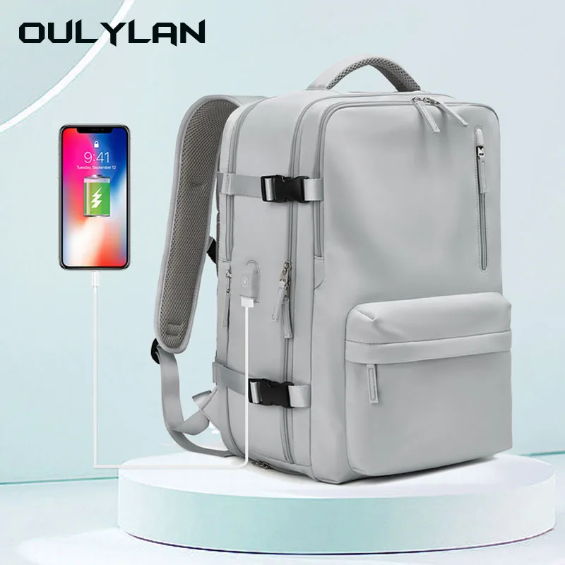 

Solid Color Travel Bag Expansion Backpack for Women Men Waterproof 17 inch Laptop Business Backpack Light Casual Travel Daypack