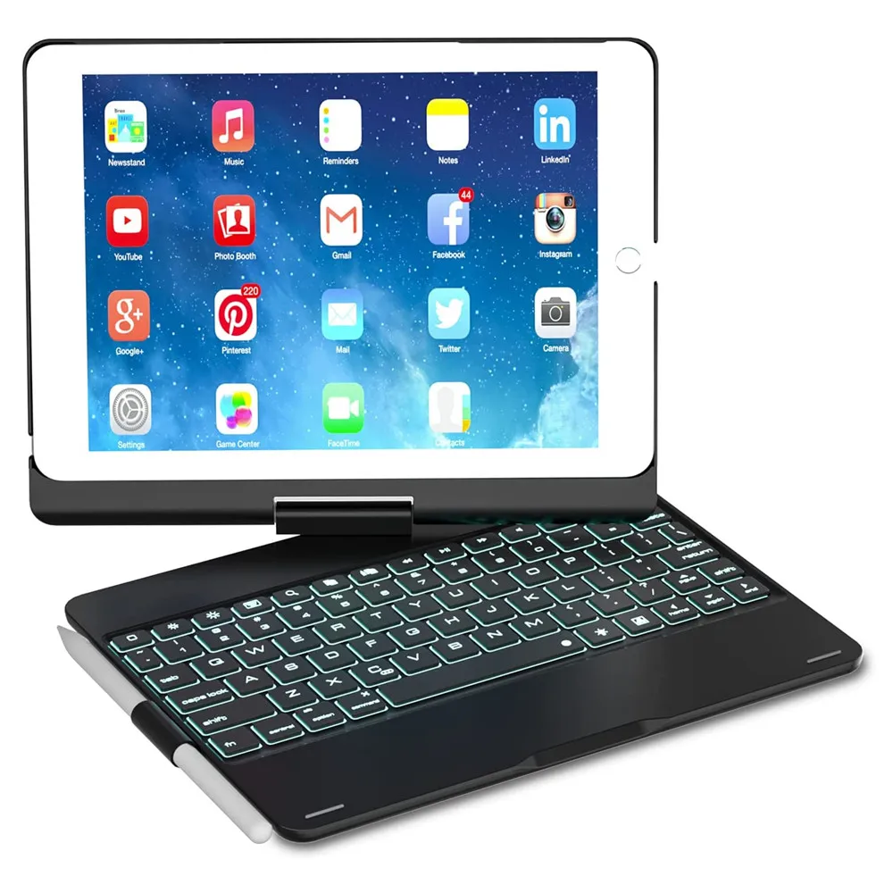 Rotatable Case de Teclado Retroiluminado para Ipad 5th 6th Gen 2023 Pro 9.7 Teclado sem Fio Bluetooth Case Giratória para Ipad Air1 Air2 9.7in