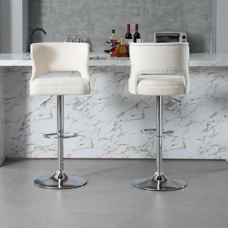 Bar Stools, Velvet Counter Height Adjustable Barstools, Swivel Bar Chairs for Kitchen Island, Cafe, Bar 2