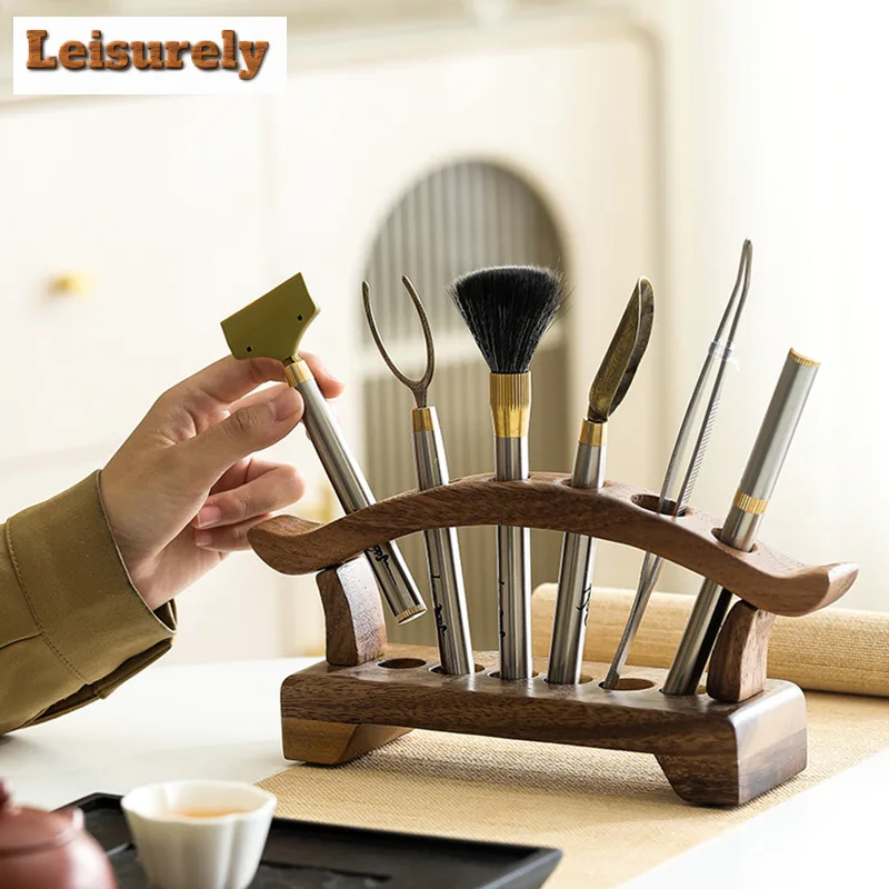 Walnut Wood Weapons Shelf Tea Six Gentlemen Ancient Tea Tool Set Household Teaware Utensils Chinese Tea Set Accessories Craft