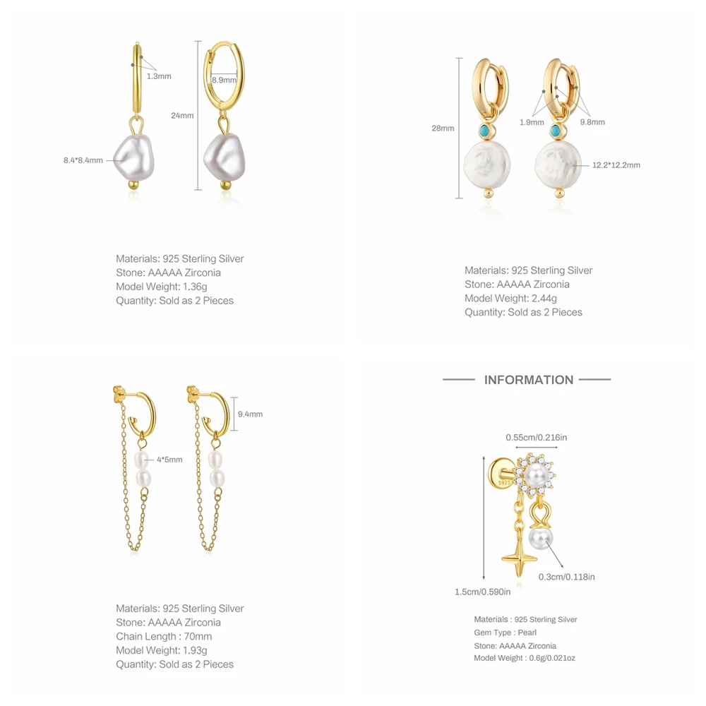 ROXI  진주 귀걸이 여성을위한 웨딩 파인 쥬얼리 피어싱 귀걸이 고리 보헤미아 Pendientes Plata Earings