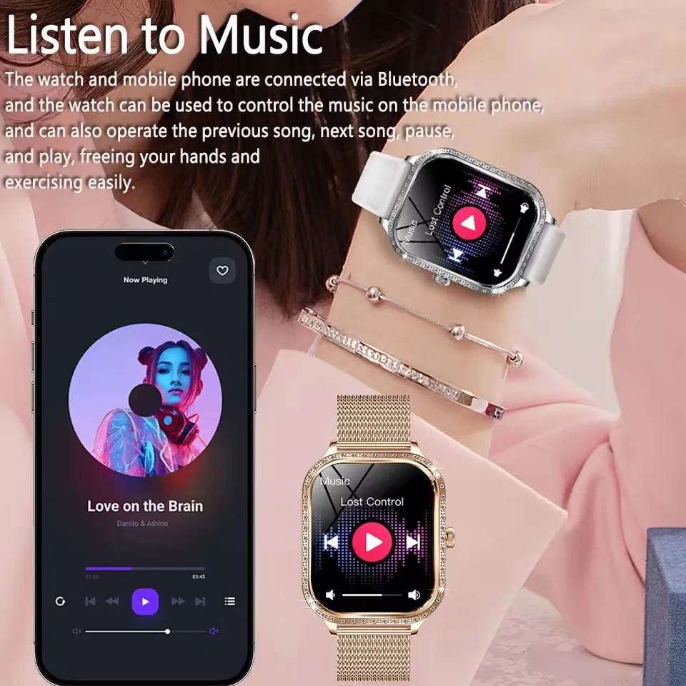 1.75-inch HD Curved Screen Fashion Smart Watch Women Golden steel Bluetooth Call Health Monitoring IP68 Waterproof Sports Watch 4
