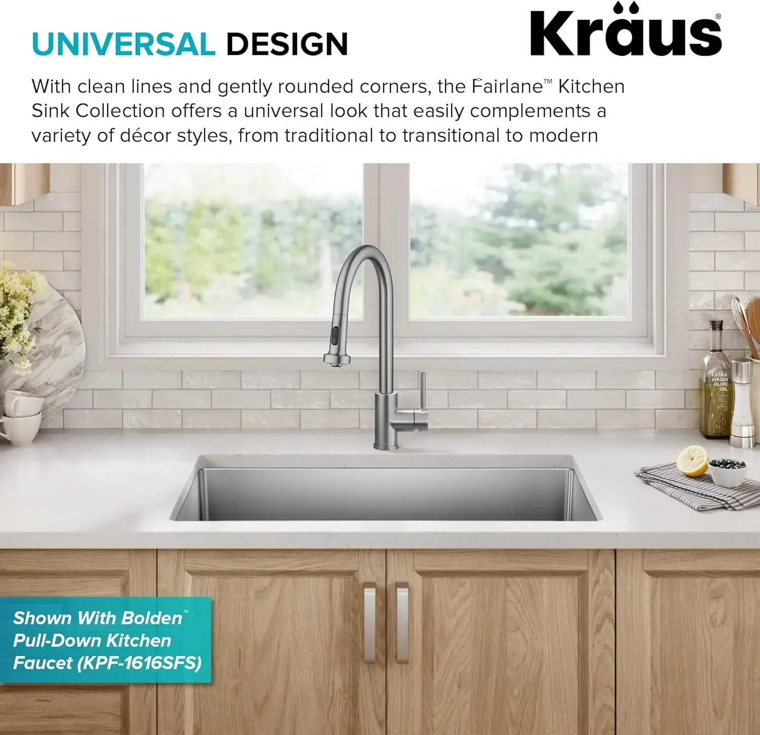 NEW-Fairlane 33-inch Undermount Single Bowl 18-Gauge Stainless Steel Kitchen Sink, KHU640-33