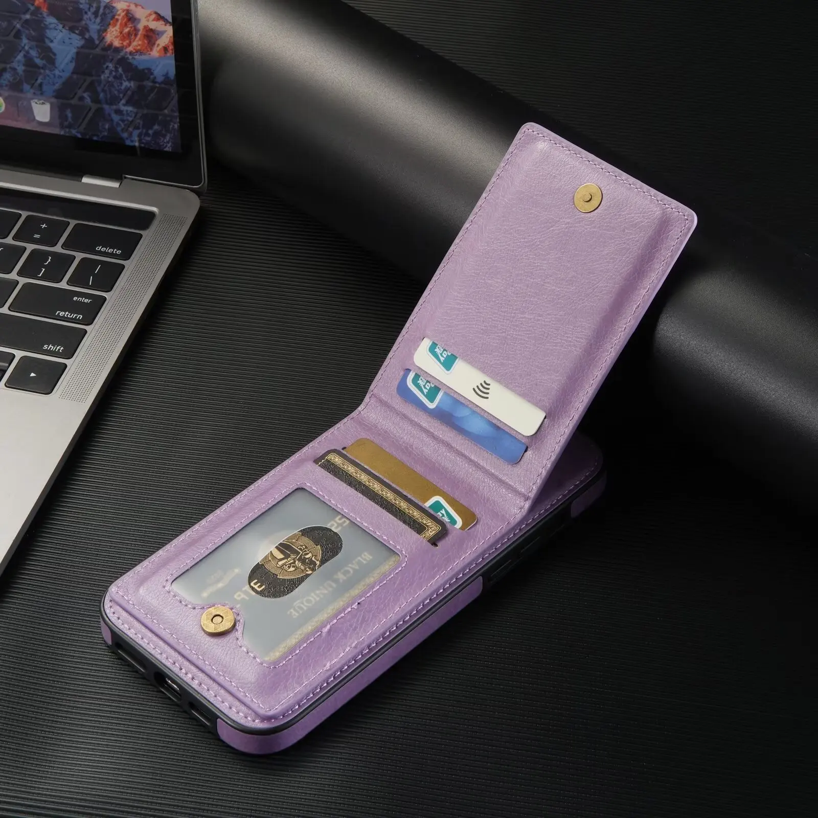 Vertical Card Slot Leather Wallet Phone Case with Magnetic Stand Cover