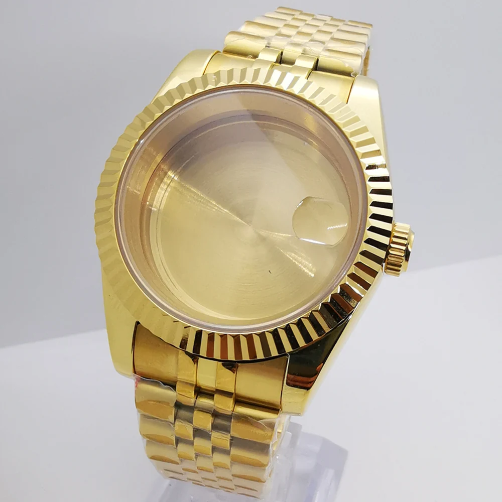 

36mm/39mm sterile gold watch case sapphire glass fit NH35 NH36 NH34 ETA2824 2836 Miyota 8215 PT5000 DG2813 3804 movement