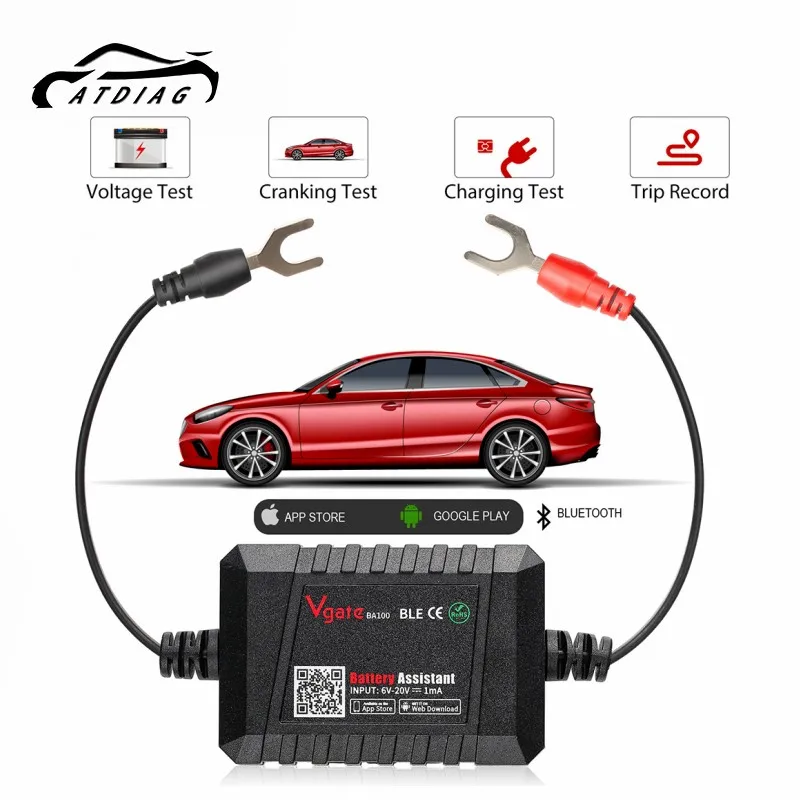 

2023 Vgate BA100 Car Battery Tester Battery Assistant BlueTooth 4.0 Wireless Diagnositic Analyzer Monitor for Android & iOS