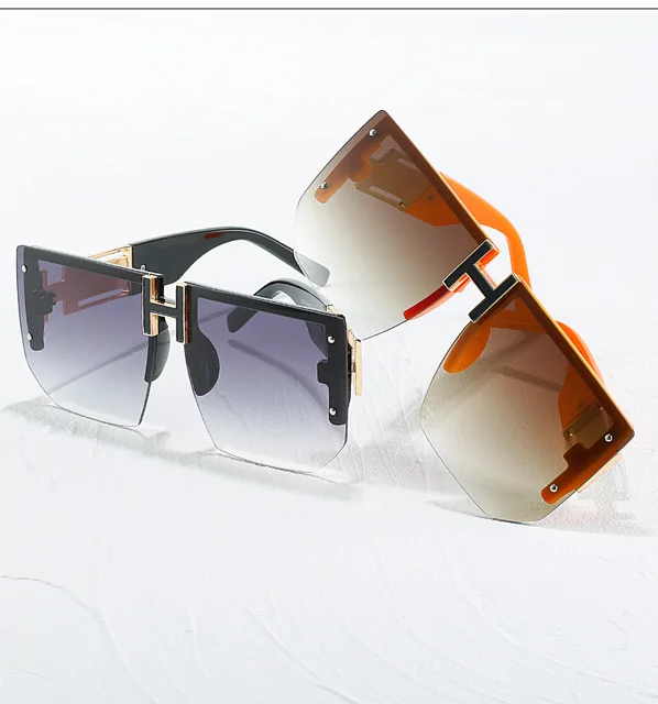  - 2023 Luxury Brand Designer Rimless Oversized Sunglasses Women Men Fashion Vintage Square Flat Top Sun Glasses Shades UV400
