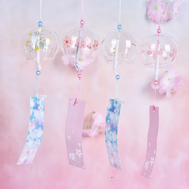 1PC Glass Wind Chimes Hanging Craft Wind Bell Home Decors Sakura Pattern