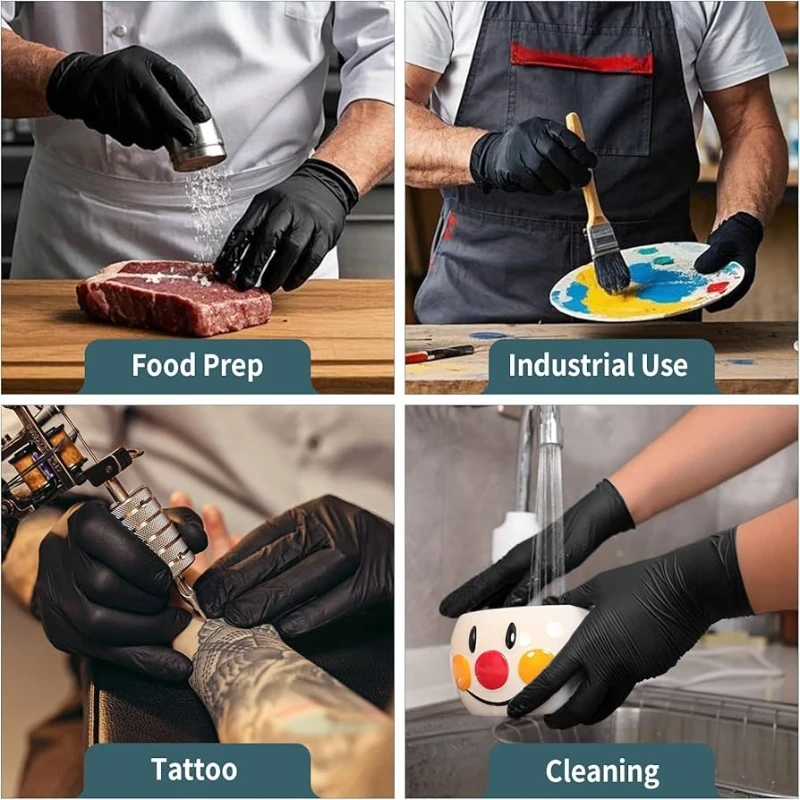 Gants jetables Nitrile Noir Lot 20/100 - Sans Latex Poudre Taille S M L