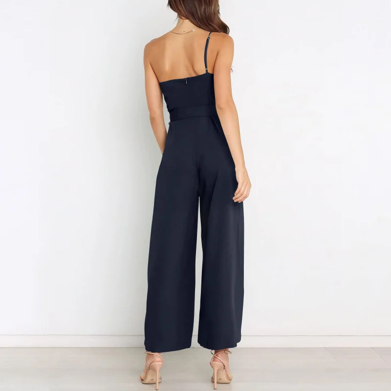2023 Summer New European and American Fashion Trend Sleeveless Drawstring Casual Loose Temperament Versatile Mid Waist Jumpsuit