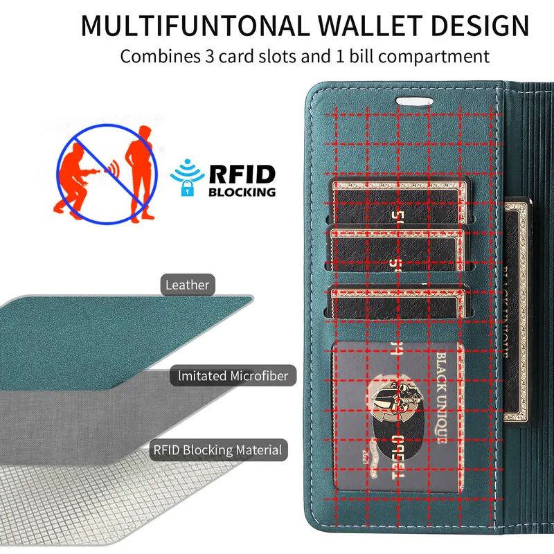 Luxury RFID Leather Flip Wallet Cover - Premium Book-Style Protective Case