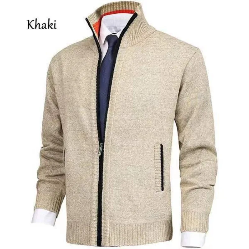 Autumn and Winter Men's Cardigan Sweater, European and American Fashionable Solid Color Large Standing Collar Knitted Jacket 6