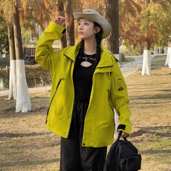 Spring And Autumn New Solid Color Outdoor Hooded Climbing Jacket Waterproof Windproof Single Burst For Couples Sportswear