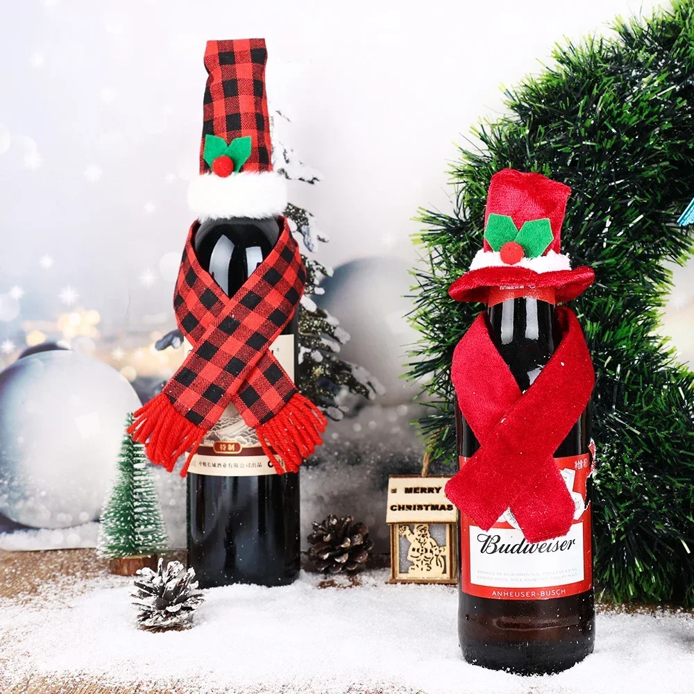 Christmas Wine Bottle Cover Set Golden Velvet Dress Clothes Cap Wine Bottle Bag Sleeve Xmas New Year Dinner Table Decoration