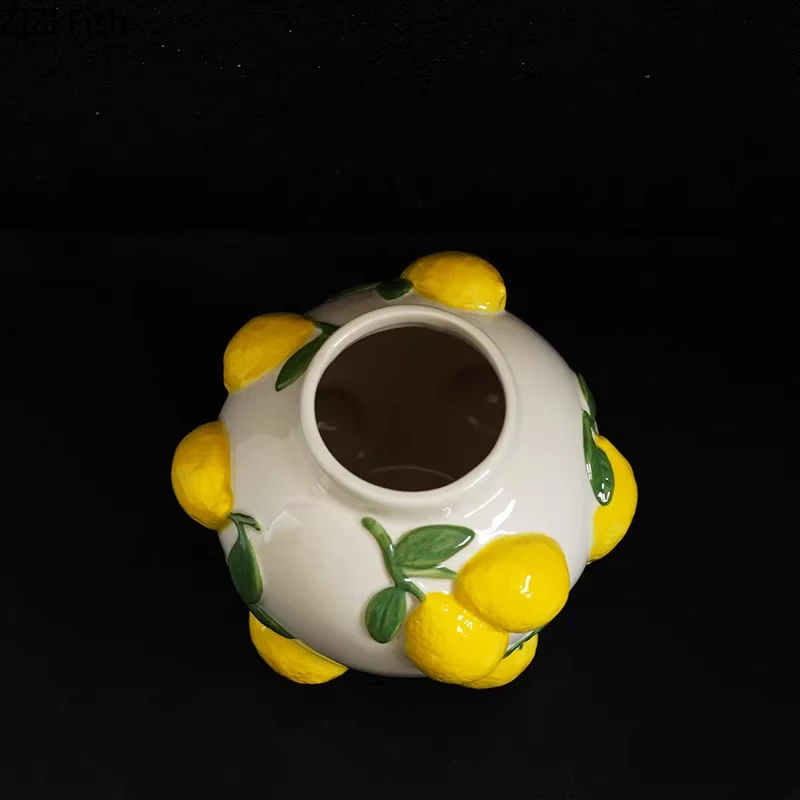 Creative Lemon Relief Ceramic Vase Flower Pots Table Decoration Ornaments Flower Arrangement Floral Vases Room Aesthetic Decor 3