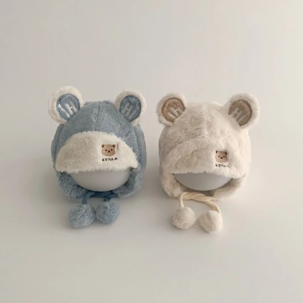 New Warm Pullover Cap Coldproof Cute Bear Beanie Hat Knitted Windproof Ear Protection Hat