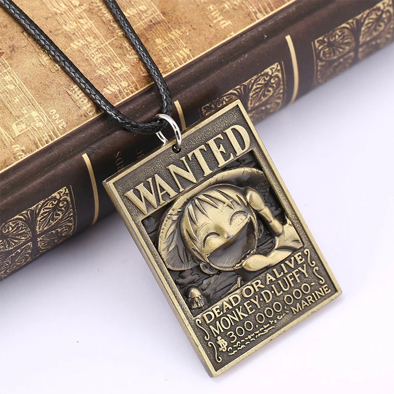 3D Anime One Piece Figure Necklace Luffy Zoro Wanted Necklace Badge Military Card Pendant Rope Necklace Keychain Jewelry Gift 4