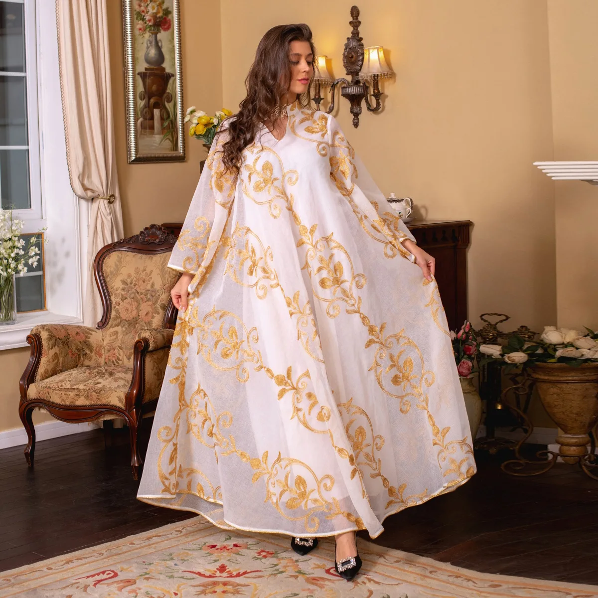 Mesh Embroidery Abayas for Women Saudi Evening Dress Arab Oman Abaya Dubai Muslim Jalabiya Moroccan Party Islam Clothes Kaftan