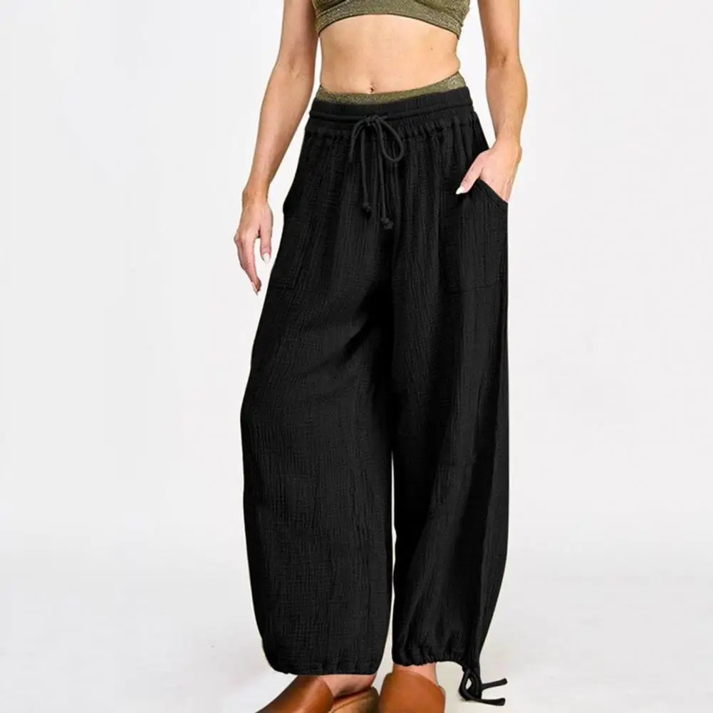 

2024 Spring New Linen Loose Casual Wide Leg Trousers Elastic-waisted Floor-length Straight-leg Pants Streetwear Oversize Pants