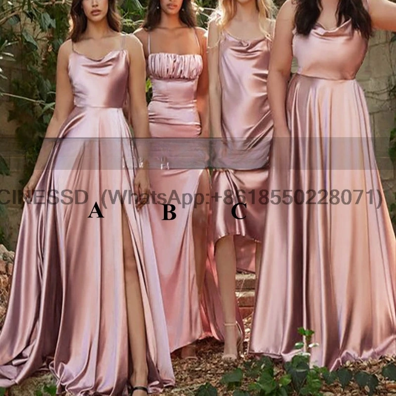 slim fit dress slacks Elegant Satin Halter Pleats Side Slit Mermaid Bridesmaid Dresses  Floor-Length main image 1