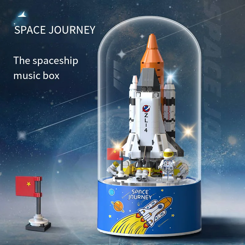 

Children's Building Blocks Rotating Music Box Space Rocket Castle Glow Christmas Gift Small Particle Puzzle Building Blocks