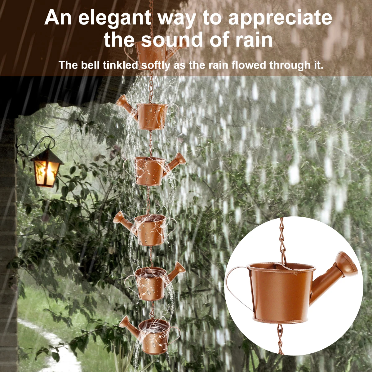 1/2Pcs 90cm Metal Kettle Rain Chain Hanging Decorative Ring Kettle Rain Chain Full Copper Artwork Home Outdoor Garden Decoration