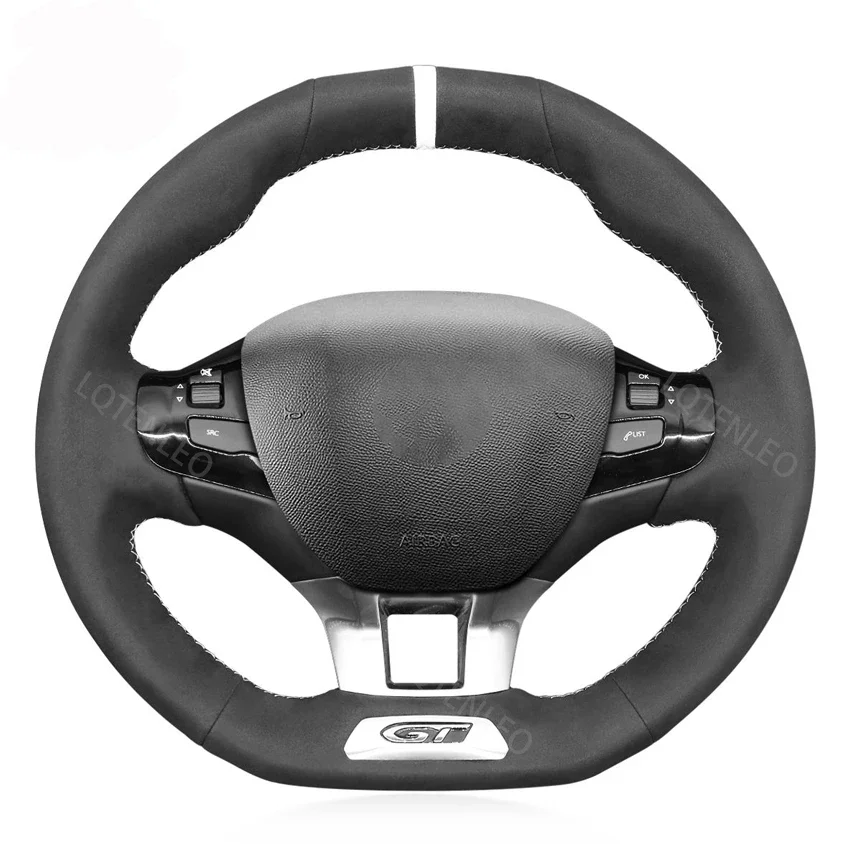 Coprivolante Per Auto In Finta Pelle Scamosciata Nera Per Peugeot 208 Gti Gt Line 2013-2019 308 Sw Gti Gt Line 2014-2021 2008 Gt 2015-2019