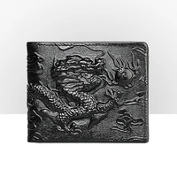 High Quality Genuine Leather Short Wallet 3D Dragon Style Card Wallet 2024 Vintage Bifold Small Purse for Man Male Gift Purses 1